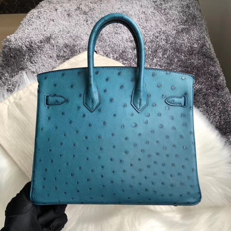 Hermès（爱马仕）Birkin 25cm Ostrich kk鸵鸟  7C 珊瑚蓝 金扣 顶级手缝 现货