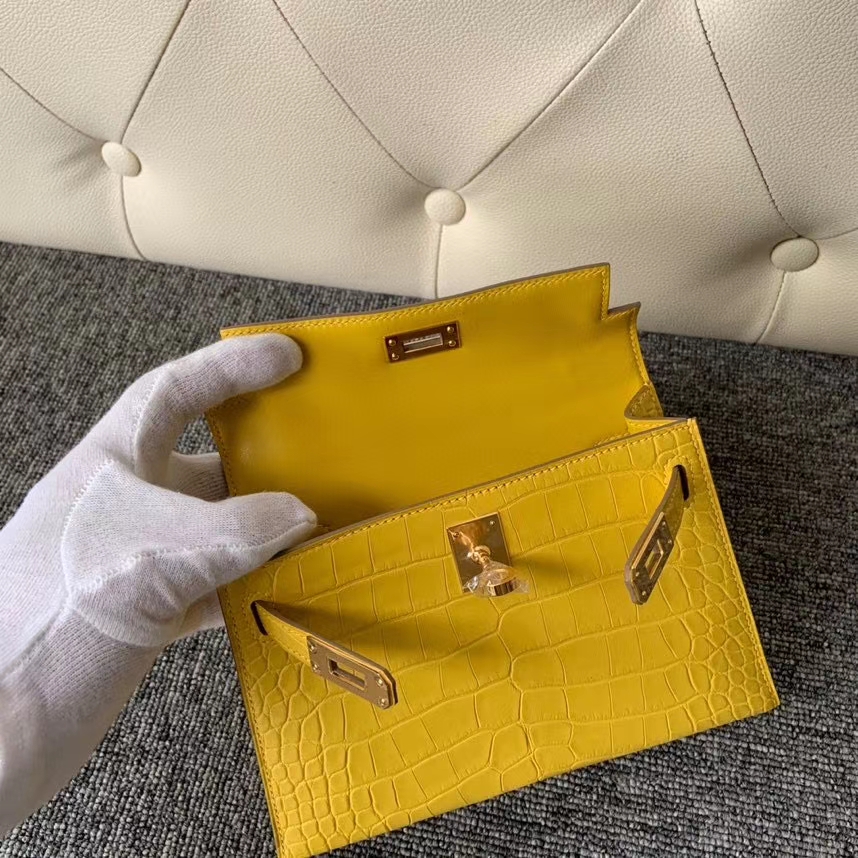 Hermès(爱马仕)Mini kelly ll Alligator matt 雾面鳄鱼 M9 金盏花黄 金扣 顶级手缝 现货-拉尔森鳄鱼皮具定制 - 爱马仕包包官网 Hermès(爱马仕)Mini kelly ll Alligator matt 雾面鳄鱼 M9 金盏花黄 金扣 顶级手缝 现货