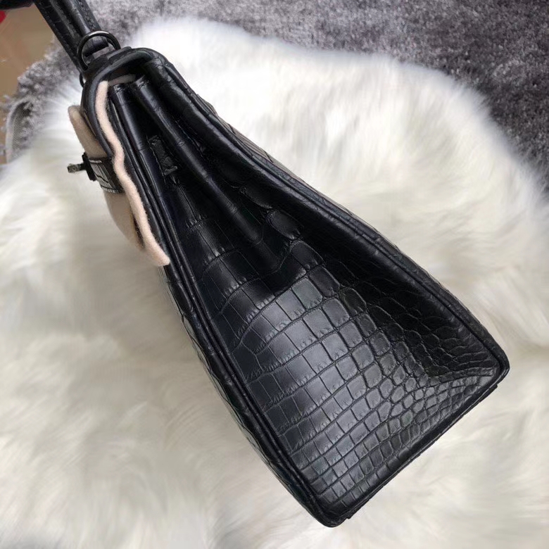Hermès（爱马仕）Kelly 32cm Crocodile matt 雾面鳄鱼 ck89 黑色 Noir 黑扣 品相完美