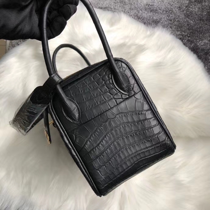 Hermès（爱马仕）Lindy 26cm Crocodie matt 雾面鳄鱼 ck89 黑色 Noir 金扣 顶级手缝 定制