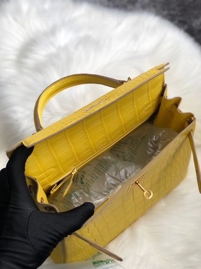 Hermès（爱马仕）Kelly 25cm Alligator matt 雾面鳄鱼 m9 金盏花黄  金扣 顶级手缝  超美招财色