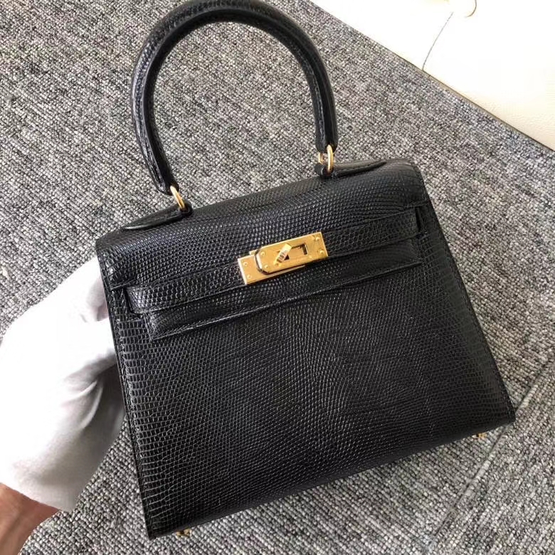 Hermès(爱马仕)Kelly 20cm 大耳朵 蜥蜴皮 Lizard ck89 黑色 金扣 定制款-拉尔森鳄鱼皮具定制 - 爱马仕包包官网 Hermès(爱马仕)Kelly 20cm 大耳朵 蜥蜴皮 Lizard ck89 黑色 金扣 定制款