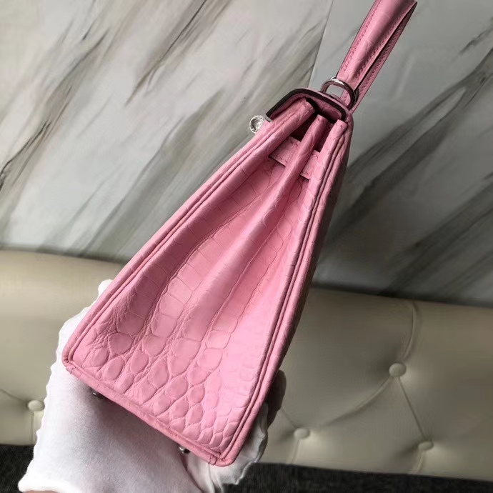 Hermès（爱马仕）Kelly 25cm Alligator matt 雾面鳄鱼 5p 樱花粉 银扣 顶级手缝