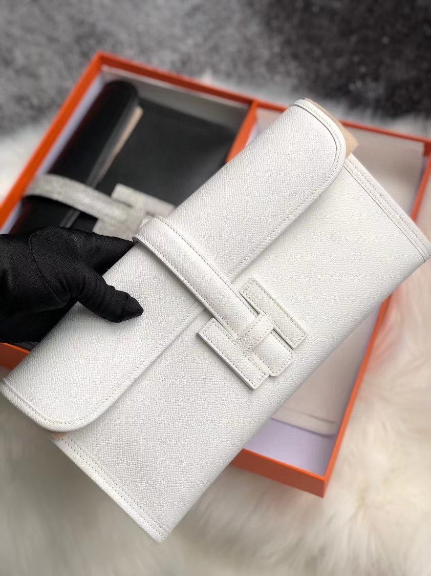 Hermès（爱马仕）Jige 29cm  Epsom 原厂掌纹皮 01 纯白 White 手拿包 晚宴包