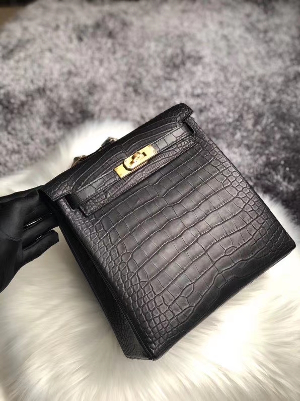 Hermès（爱马仕）Kelly ado Alligator matt 雾面鳄鱼 ck89 黑色 Noir 金扣 22cm