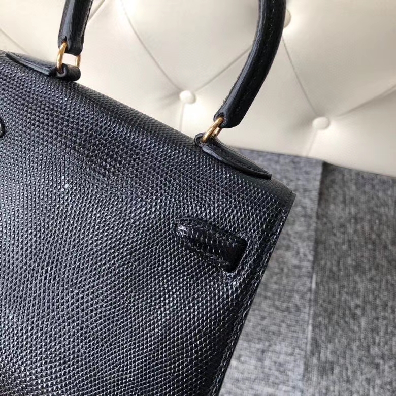 Hermès(爱马仕)Kelly 20cm 大耳朵 蜥蜴皮 Lizard ck89 黑色 金扣 定制款-拉尔森鳄鱼皮具定制 - 爱马仕包包官网 Hermès(爱马仕)Kelly 20cm 大耳朵 蜥蜴皮 Lizard ck89 黑色 金扣 定制款