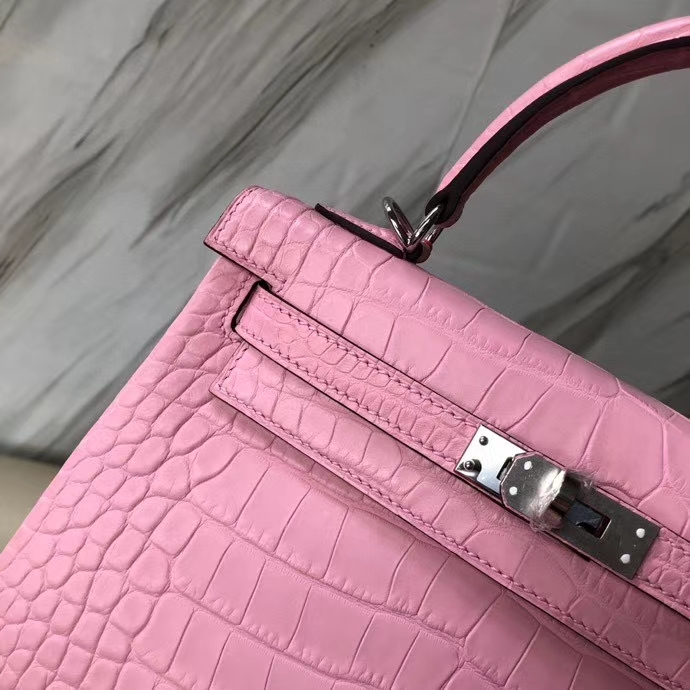 Hermès（爱马仕）Kelly 25cm Alligator matt 雾面鳄鱼 5p 樱花粉 银扣 顶级手缝
