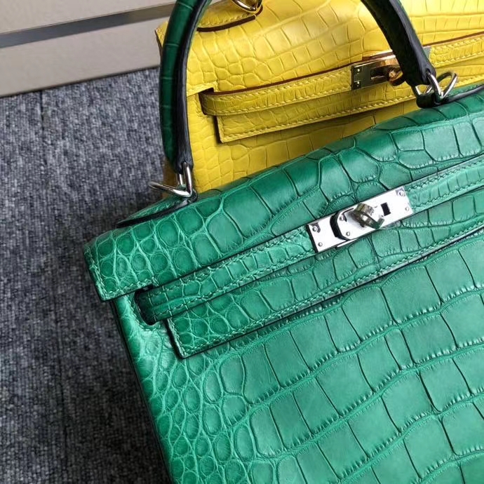 Hermès(爱马仕)Kelly 25cm Alligator matt 雾面鳄鱼 1L仙人掌绿 银扣 顶级手缝 现货-拉尔森鳄鱼皮具定制 - 爱马仕包包官网 Hermès(爱马仕)Kelly 25cm Alligator matt 雾面鳄鱼 1L仙人掌绿 银扣 顶级手缝 现货