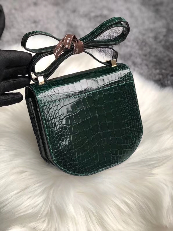 Hermès（爱马仕）马赛克17cm Alligator shiny 亮面鳄鱼 ck67 祖母绿 vert fonce 金扣 定制