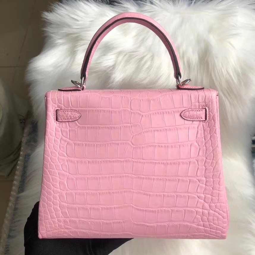 Hermès（爱马仕）Kelly 25cm Alligator matt 雾面鳄鱼 5p 樱花粉 银扣 顶级手缝 超美