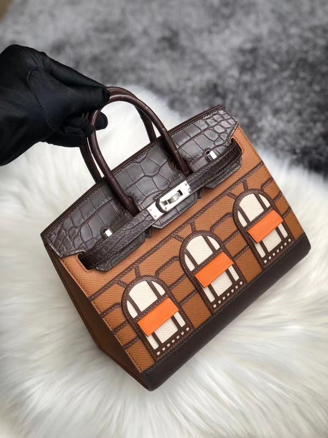 Hermès（爱马仕）Birkin 20cm 棕色 小房子 铂金包 银扣