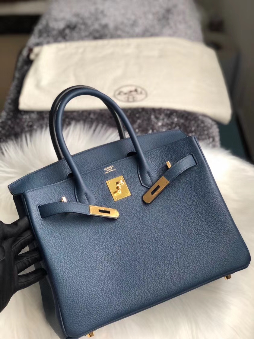 Hermès（爱马仕）Birkin 30cm 原厂小牛皮 togo 1p 鸭子蓝 金扣 顶级手缝