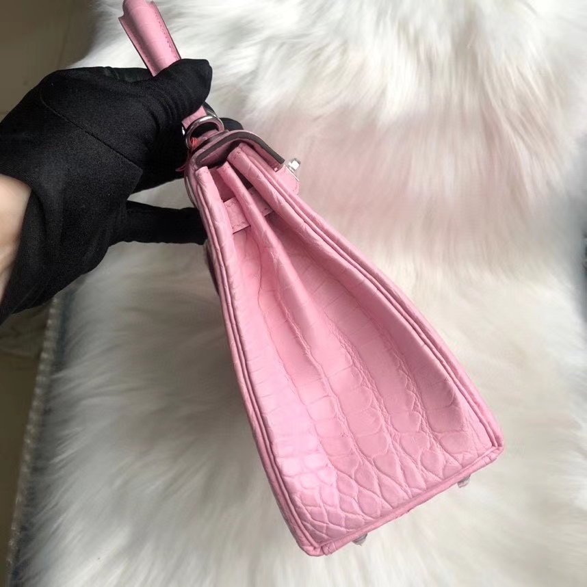 Hermès（爱马仕）Kelly 25cm Alligator matt 雾面鳄鱼 5p 樱花粉 银扣 顶级手缝 超美