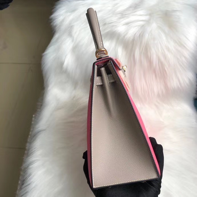 Hermès(爱马仕)Kelly 25cm Epsom 原厂掌纹皮 8w 唇膏粉拼ck18 大象灰 金扣 马蹄印 定制-拉尔森鳄鱼皮具定制 - 爱马仕包包官网 Hermès(爱马仕)Kelly 25cm Epsom 原厂掌纹皮 8w 唇膏粉拼ck18 大象灰 金扣 马蹄印 定制