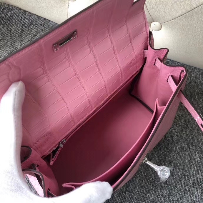 Hermès（爱马仕）Kelly 25cm Alligator matt 雾面鳄鱼 5p 樱花粉 银扣 顶级手缝