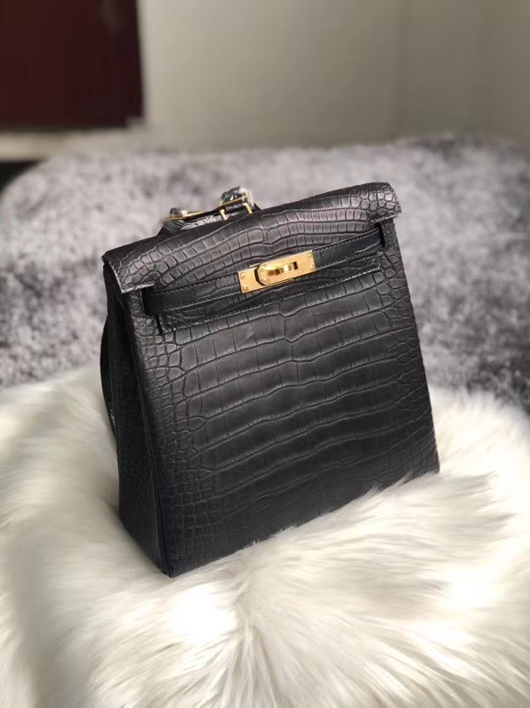 Hermès（爱马仕）Kelly ado Alligator matt 雾面鳄鱼 ck89 黑色 Noir 金扣 22cm