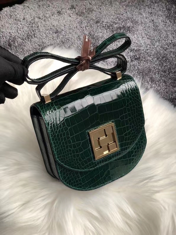 Hermès（爱马仕）马赛克17cm Alligator shiny 亮面鳄鱼 ck67 祖母绿 vert fonce 金扣 定制