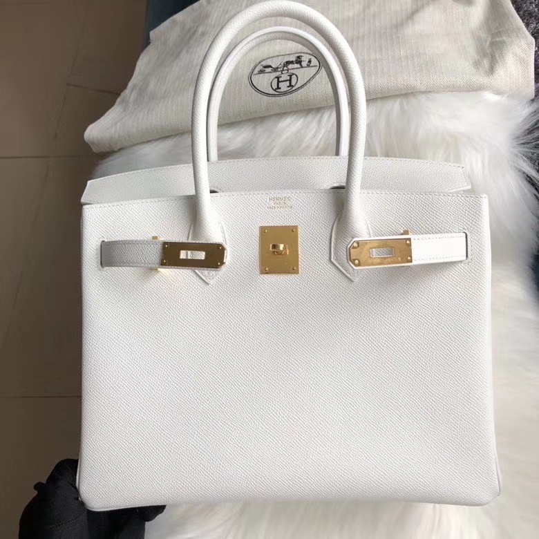 Hermès（爱马仕）Birkin 30cm Epsom 原厂掌纹皮 01 纯白 White  顶级手缝 定制