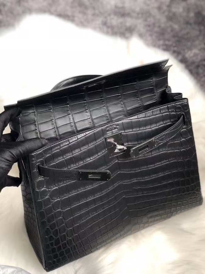 Hermès（爱马仕）Kelly 32cm Crocodile matt 雾面鳄鱼 ck89 黑色 Noir 黑扣 品相完美