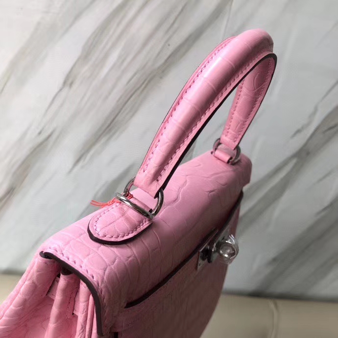 Hermès（爱马仕）Kelly 25cm Alligator matt 雾面鳄鱼 5p 樱花粉 银扣 顶级手缝