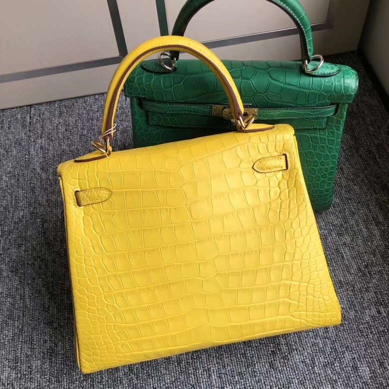 Hermès（爱马仕）Kelly 25cm Alligator matt 雾面鳄鱼 m9 金盏花黄 金扣 顶级手缝 现货
