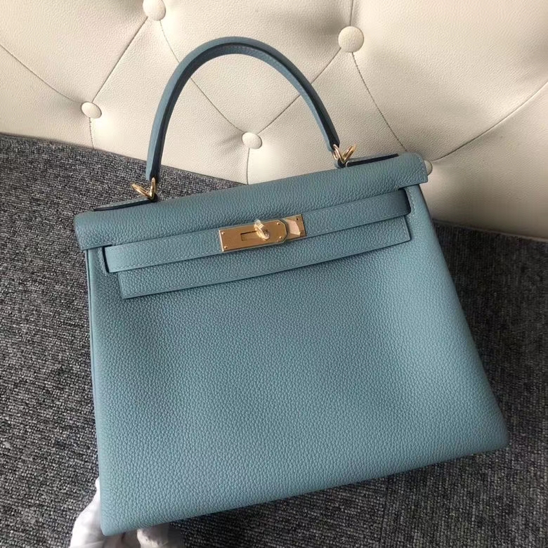 Hermès（爱马仕）Kelly 28cm 原厂小牛皮 togo 7G 天青蓝 金扣 顶级手缝