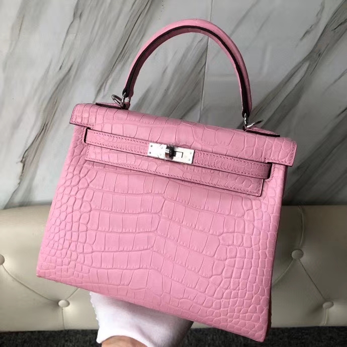 Hermès（爱马仕）Kelly 25cm Alligator matt 雾面鳄鱼 5p 樱花粉 银扣 顶级手缝