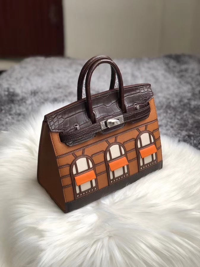 Hermès（爱马仕）Birkin 20cm 棕色 小房子 铂金包 银扣