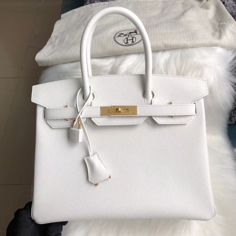Hermès（爱马仕）Birkin 30cm Epsom 原厂掌纹皮 01 纯白 White  顶级手缝 定制