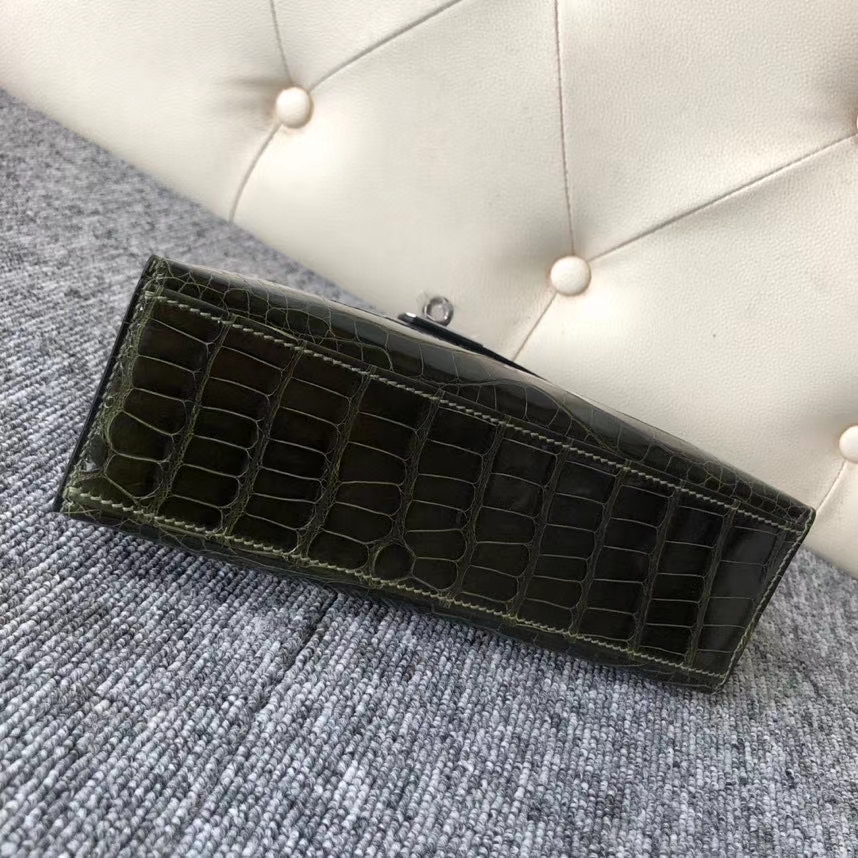 Hermès(爱马仕)Mini kelly pochette 22cm Alligator shiny 亮面鳄鱼6H 橄榄绿 银扣 现货-拉尔森鳄鱼皮具定制 - 爱马仕包包官网 Hermès(爱马仕)Mini kelly pochette 22cm Alligator shiny 亮面鳄鱼6H 橄榄绿 银扣 现货