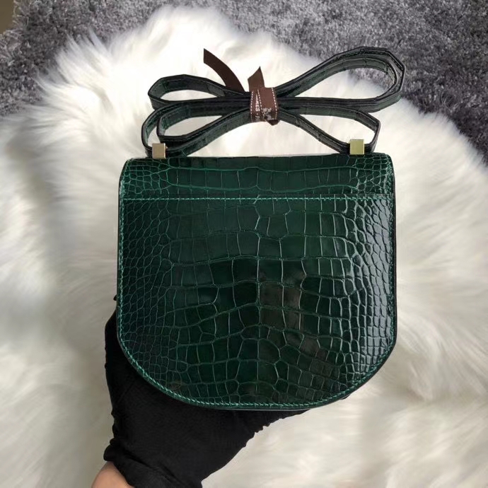 Hermès（爱马仕）马赛克17cm Alligator shiny 亮面鳄鱼 ck67 祖母绿 vert fonce 金扣 定制
