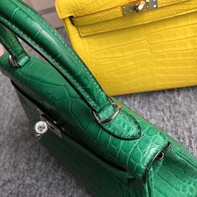 Hermès(爱马仕)Kelly 25cm Alligator matt 雾面鳄鱼 1L仙人掌绿 银扣 顶级手缝 现货-拉尔森鳄鱼皮具定制 - 爱马仕包包官网 Hermès(爱马仕)Kelly 25cm Alligator matt 雾面鳄鱼 1L仙人掌绿 银扣 顶级手缝 现货