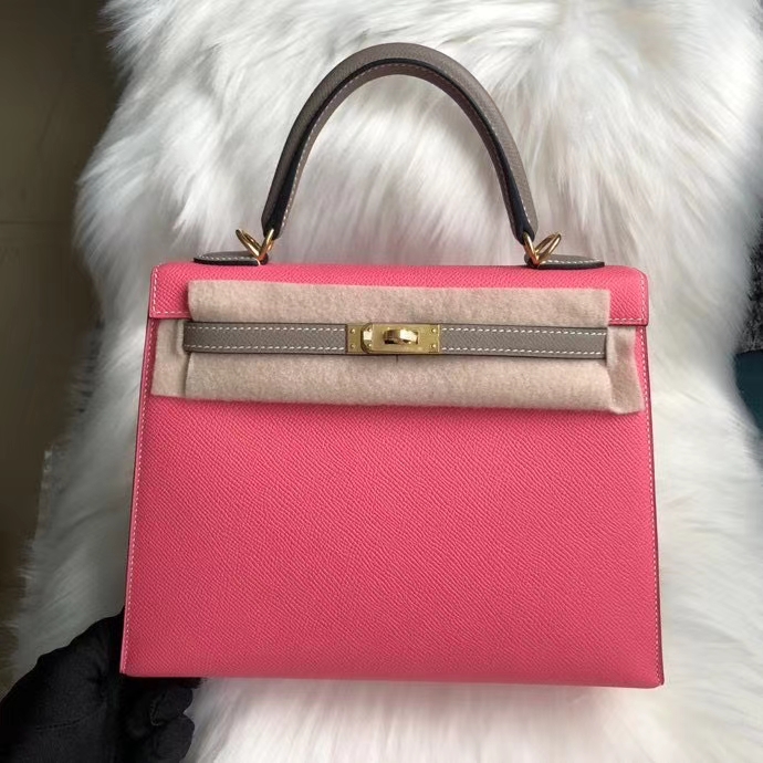 Hermès(爱马仕)Kelly 25cm Epsom 原厂掌纹皮 8w 唇膏粉拼ck18 大象灰 金扣 马蹄印 定制-拉尔森鳄鱼皮具定制 - 爱马仕包包官网 Hermès(爱马仕)Kelly 25cm Epsom 原厂掌纹皮 8w 唇膏粉拼ck18 大象灰 金扣 马蹄印 定制