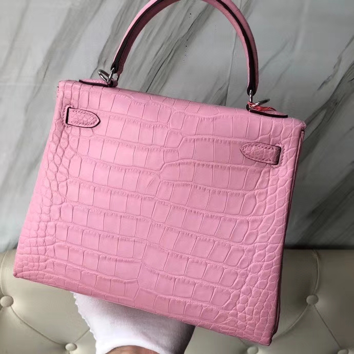 Hermès（爱马仕）Kelly 25cm Alligator matt 雾面鳄鱼 5p 樱花粉 银扣 顶级手缝