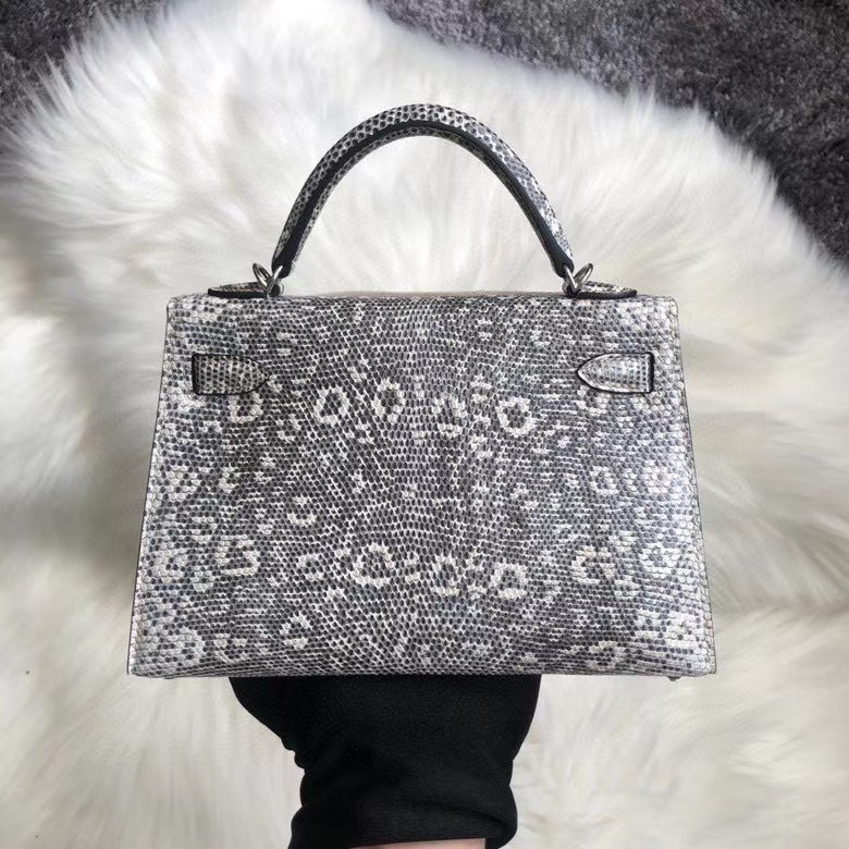 Hermès（爱马仕）Minikelly ll Lizard 进口亮面蜥蜴 01 原色 小喜马拉雅色 银扣 顶级手缝