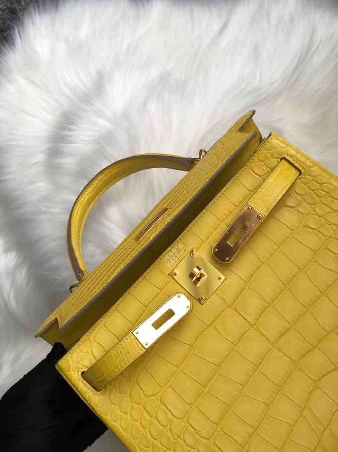 Hermès（爱马仕）Kelly 25cm Alligator matt 雾面鳄鱼 m9 金盏花黄  金扣 顶级手缝  超美招财色