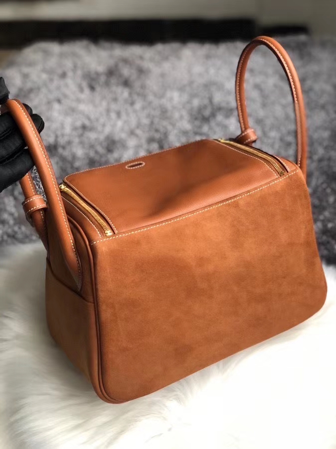 Hermès（爱马仕）Lindy 26cm 麂皮swift金棕色 金扣 顶级手缝