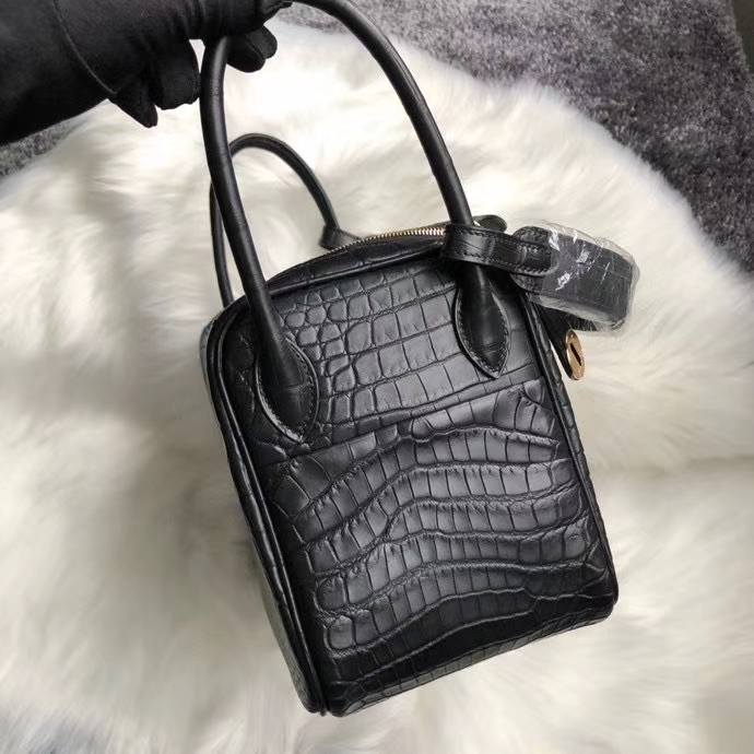 Hermès（爱马仕）Lindy 26cm Crocodie matt 雾面鳄鱼 ck89 黑色 Noir 金扣 顶级手缝 定制