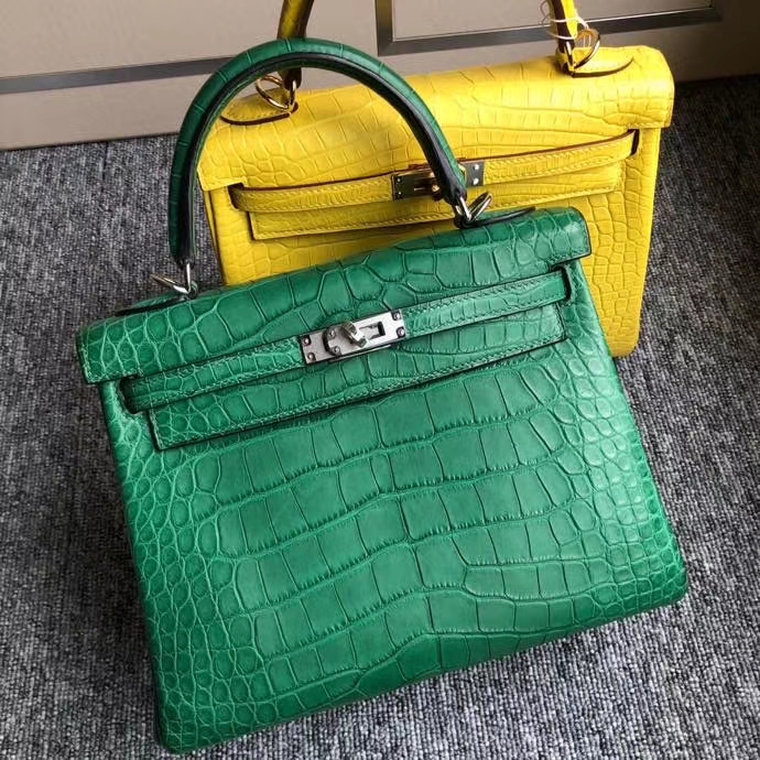 Hermès(爱马仕)Kelly 25cm Alligator matt 雾面鳄鱼 1L仙人掌绿 银扣 顶级手缝 现货-拉尔森鳄鱼皮具定制 - 爱马仕包包官网 Hermès(爱马仕)Kelly 25cm Alligator matt 雾面鳄鱼 1L仙人掌绿 银扣 顶级手缝 现货