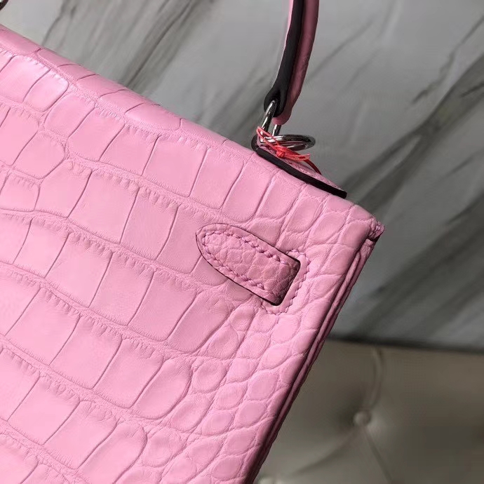 Hermès（爱马仕）Kelly 25cm Alligator matt 雾面鳄鱼 5p 樱花粉 银扣 顶级手缝