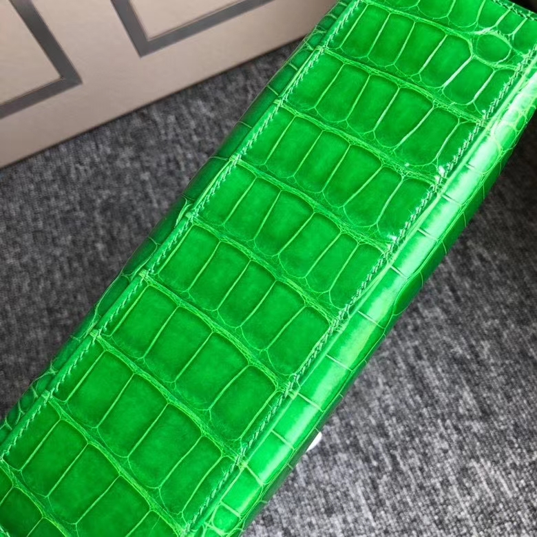 Hermès（爱马仕）Minikelly pochette 22cm  Alligator shiny 亮面鳄鱼  仙人掌绿 银扣 现货