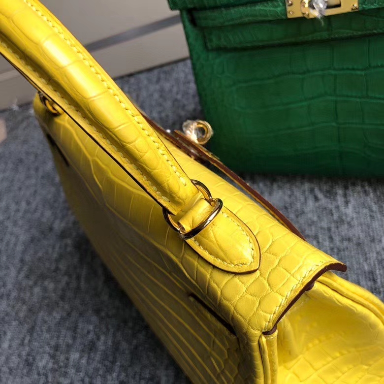 Hermès（爱马仕）Kelly 25cm Alligator matt 雾面鳄鱼 m9 金盏花黄 金扣 顶级手缝 现货