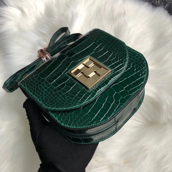 Hermès（爱马仕）马赛克17cm Alligator shiny 亮面鳄鱼 ck67 祖母绿 vert fonce 金扣 定制