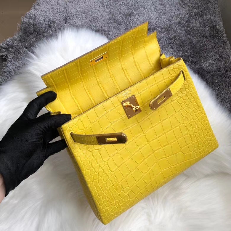 Hermès（爱马仕）Kelly 25cm Alligator matt 雾面鳄鱼 m9 金盏花黄  金扣 顶级手缝  超美招财色