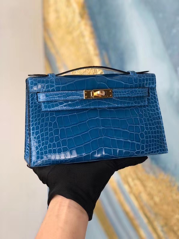 Hermès(爱马仕)Minikelly pochette 7Q 希腊蓝 mykonos 金扣 顶级手缝 手拿包 晚宴包 22cm-拉尔森鳄鱼皮具定制 - 爱马仕包包官网 Hermès(爱马仕)Minikelly pochette 7Q 希腊蓝 mykonos 金扣 顶级手缝 手拿包 晚宴包 22cm
