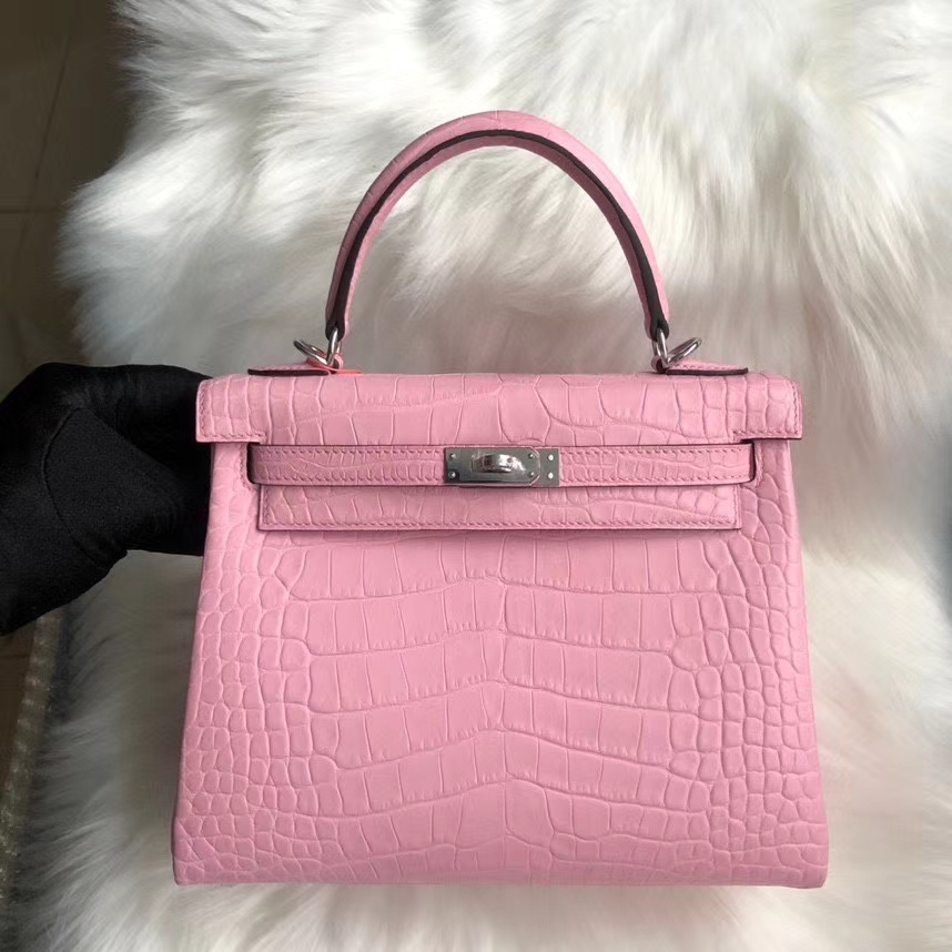 Hermès（爱马仕）Kelly 25cm Alligator matt 雾面鳄鱼 5p 樱花粉 银扣 顶级手缝 超美