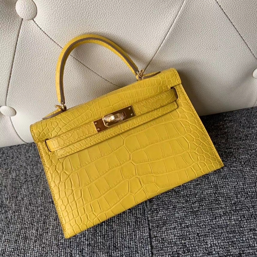 Hermès（爱马仕）Mini kelly ll Alligator matt 雾面鳄鱼 M9 金盏花黄 金扣 顶级手缝 现货