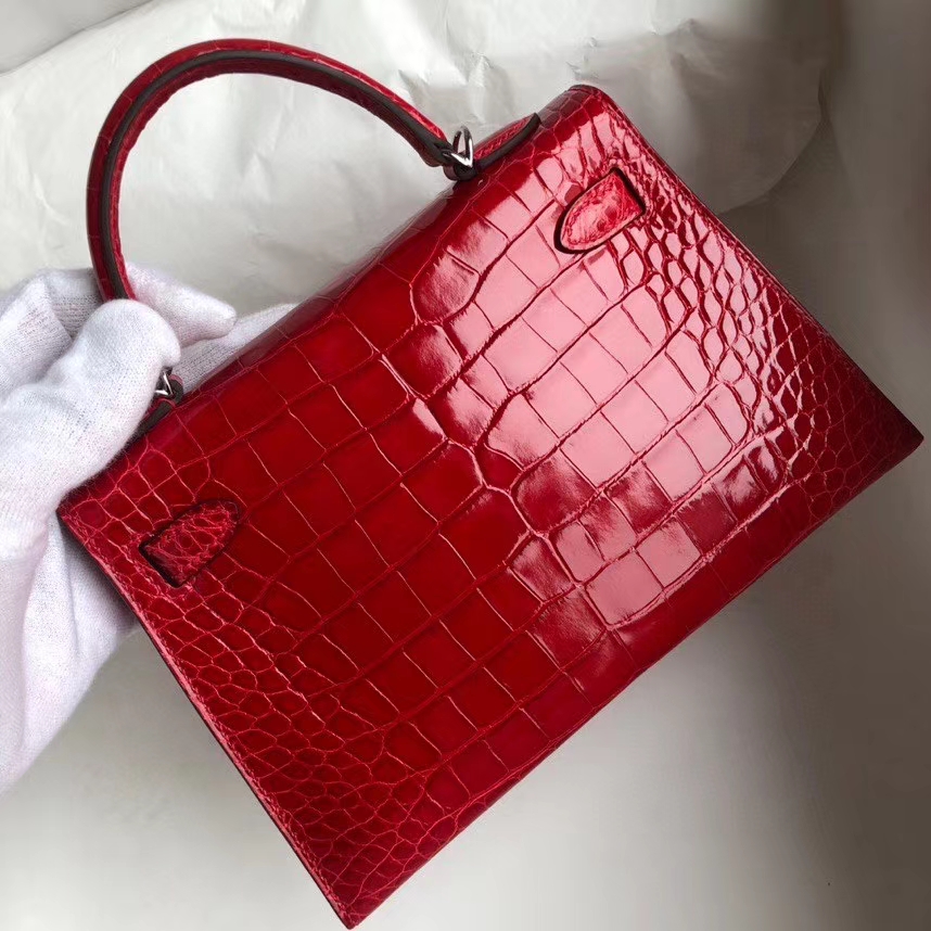 Hermès（爱马仕）Mini kelly ll alligator shiny 亮面鳄鱼 ck95 法拉利红 Braise 银扣 顶级手缝