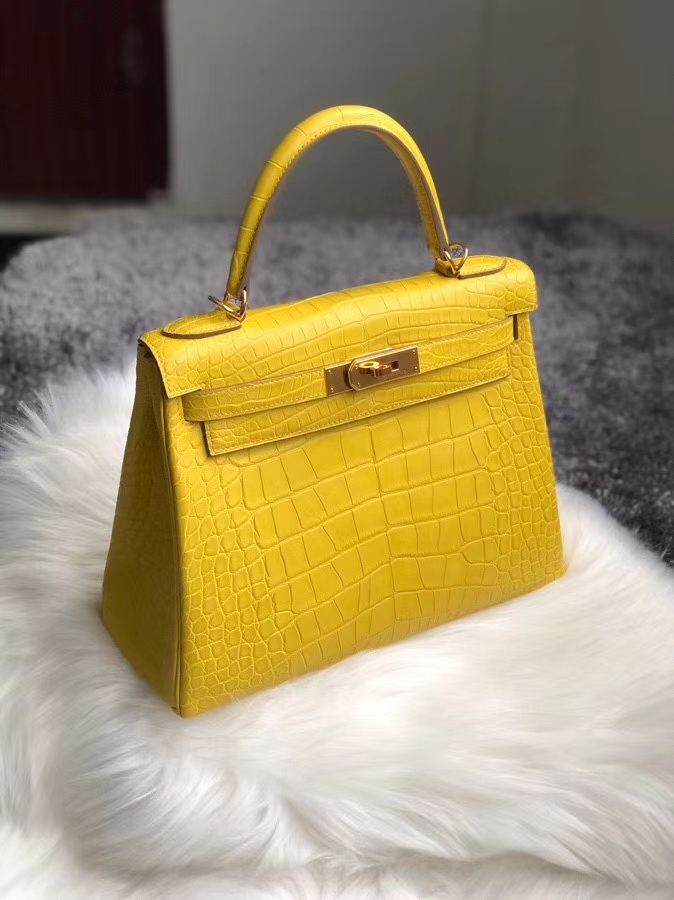 Hermès（爱马仕）Kelly 25cm Alligator matt 雾面鳄鱼 m9 金盏花黄  金扣 顶级手缝  超美招财色
