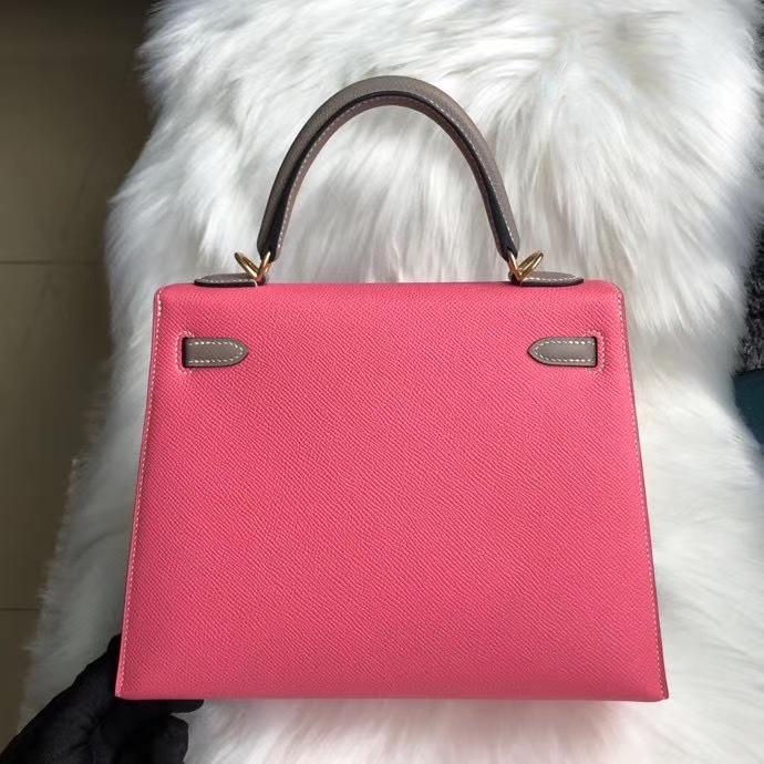 Hermès(爱马仕)Kelly 25cm Epsom 原厂掌纹皮 8w 唇膏粉拼ck18 大象灰 金扣 马蹄印 定制-拉尔森鳄鱼皮具定制 - 爱马仕包包官网 Hermès(爱马仕)Kelly 25cm Epsom 原厂掌纹皮 8w 唇膏粉拼ck18 大象灰 金扣 马蹄印 定制